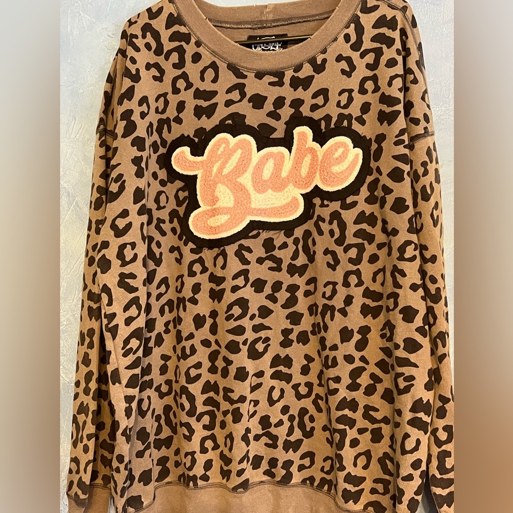 Babe leopard sweatshirt. Purchased from Twisted Buffalo Boutique.